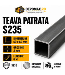 Teava patrata 60 x 60 x 2 mm, 6 metri